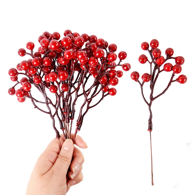 

5Pcs Artificial Flower Christmas Red Berries Branches Cherry Stamen Christmas Tree Ornaments Noel 2023 DIY Wreath Decorations