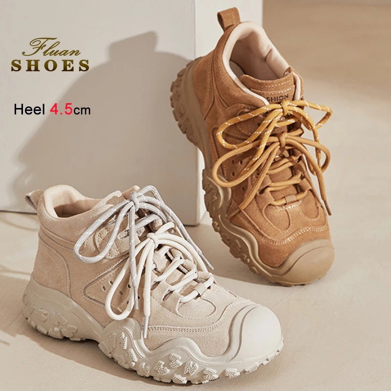 

Осень-зима 202, коричневые женские ботильоны, кожаные уличные походные ботинки, кроссовки из матовой воловьей кожи с круглым носком, ботинки для пустыни