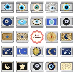 New 2025 Fashion Blue Glaze Eye Sun Moon Star Charm Italian Links Fit 9mm Stainless Steel Bracelet Making DIY Jewelry