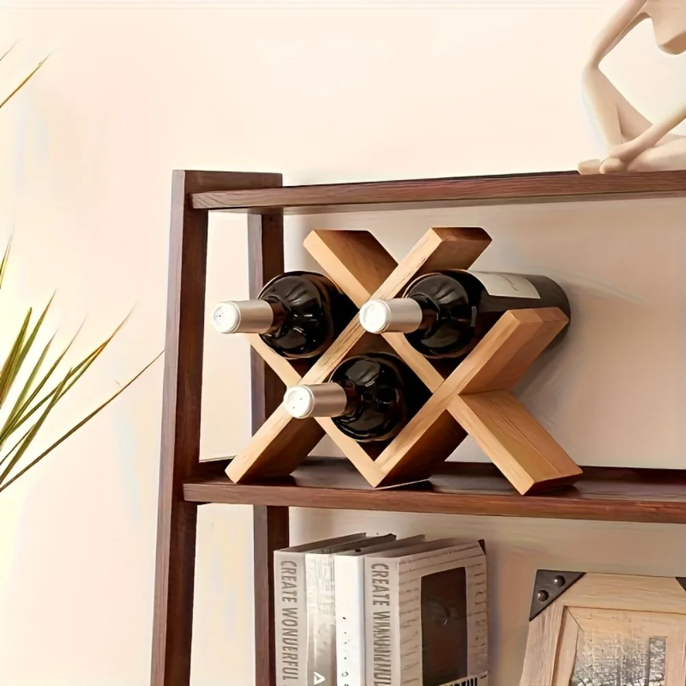 Rustic Country Style Natural Solid Wood Wine Rack 6 Bottle Storage Display Holder Oak Grain Texture Wine Storage Display Rack