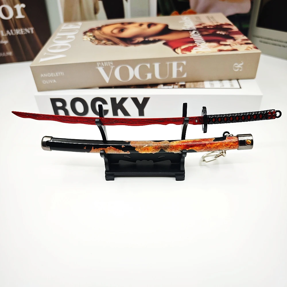 23cm Ring Game Peripheral Rivers of Blood Sword Alloy Pop-up Sword Weapons Model Ornament Crafts Keychain Decorative Toy Katana