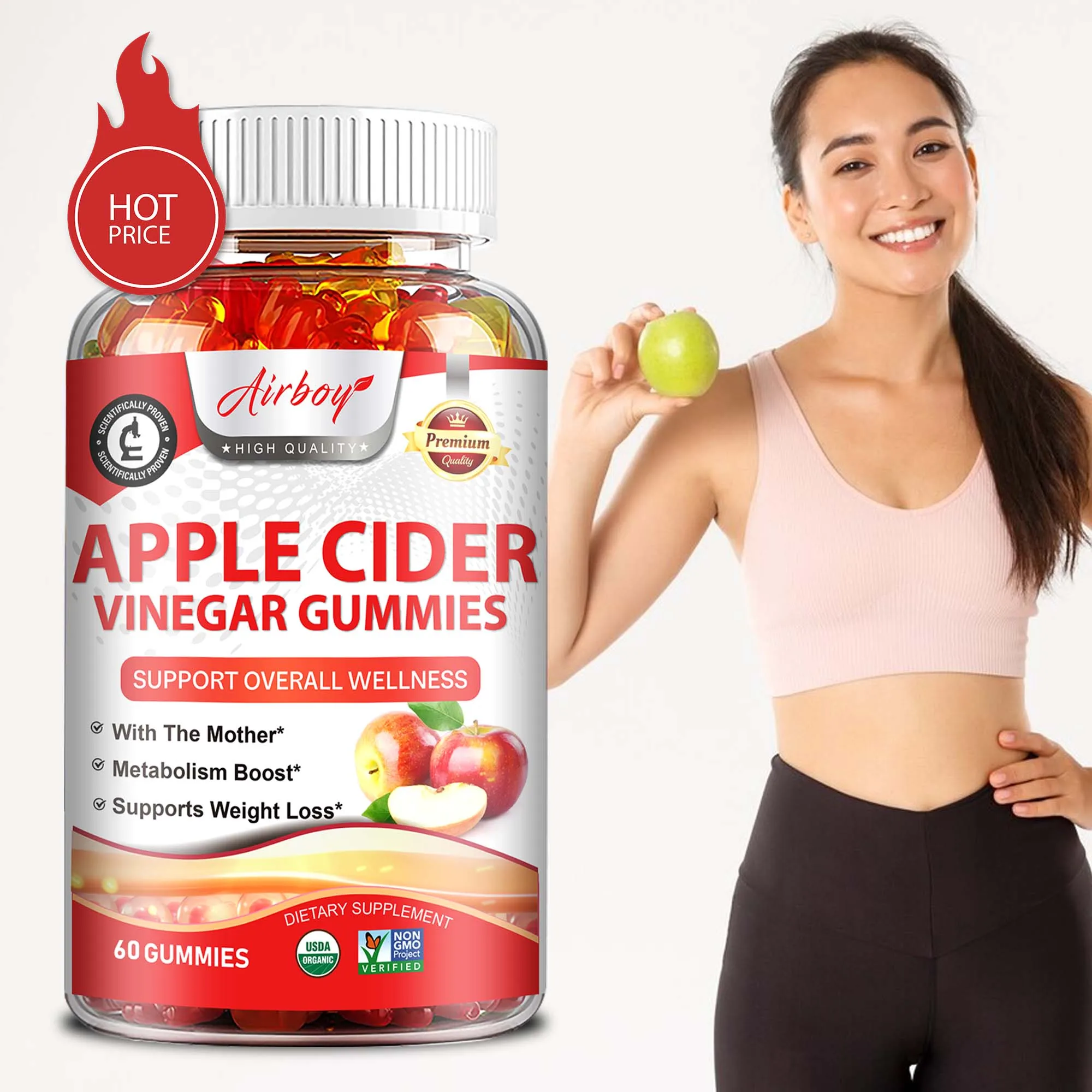 

Apple Cider Gummies - Weight Management, Digestive Health Support Relieves Bloating and Constipation Burns Fat - 60 Gummies