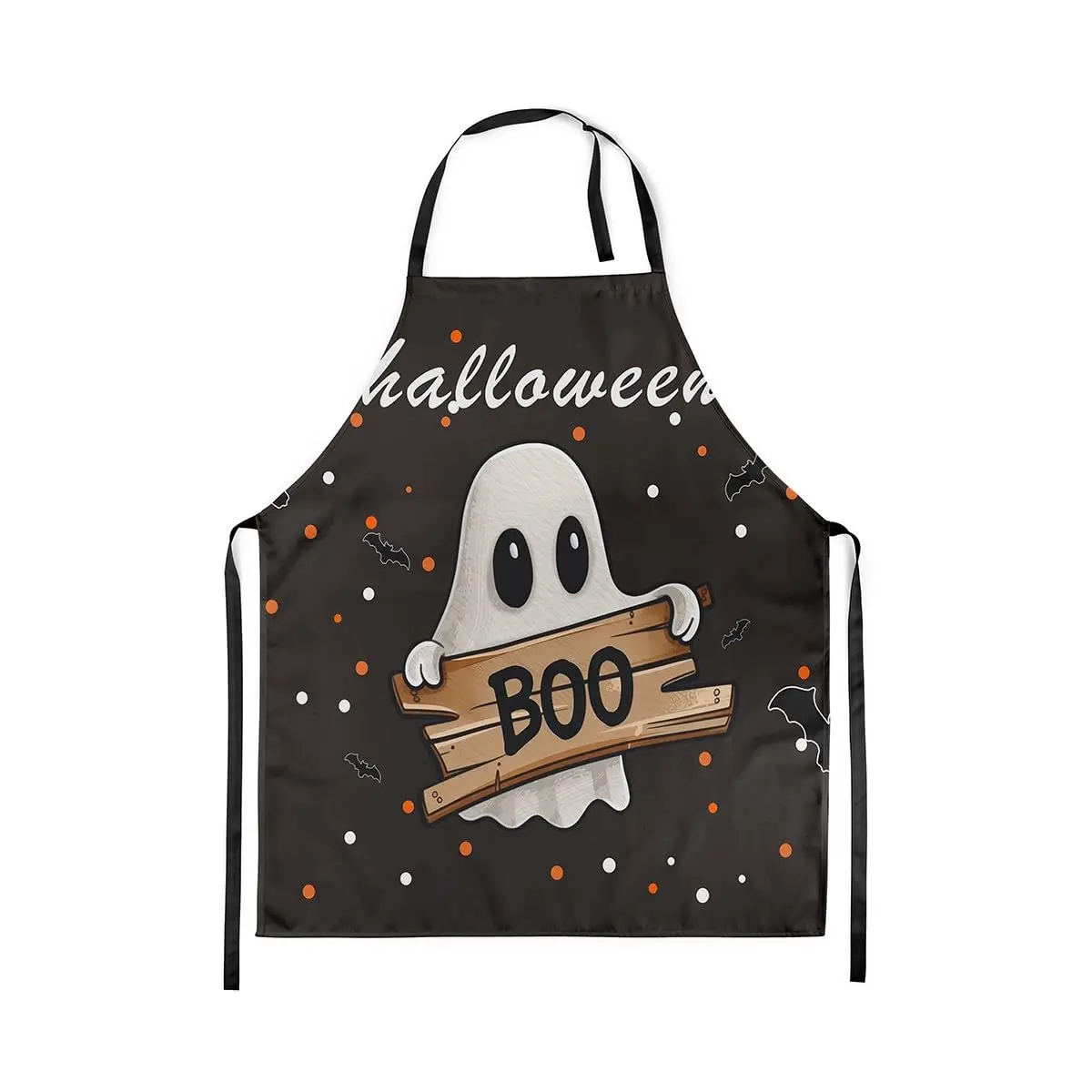 

Happy Halloween Kitchen Apron Cute Cartoon Ghost Plaid Apron for Adults White Orange Black Bat Waterproof Apron
