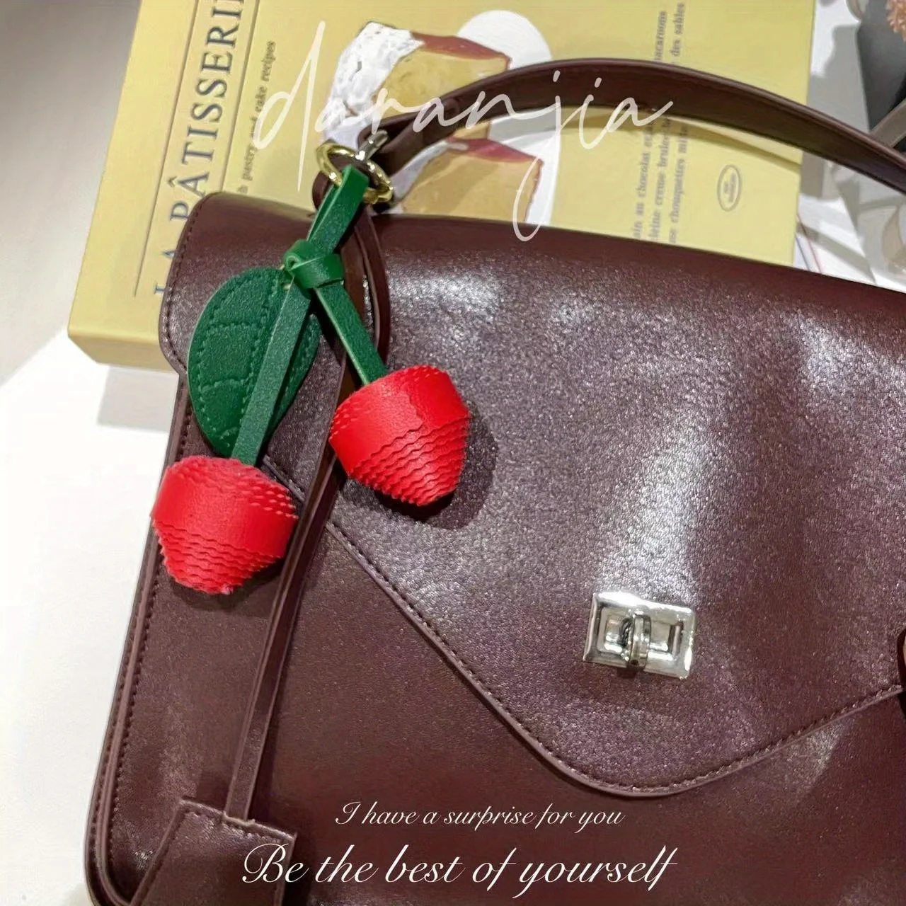 Small Cherry Ball Bag Decoration PU Woven Ball Ornament Personalized Bag Hanging Accessories Women's Bag Pendant Creative Gift