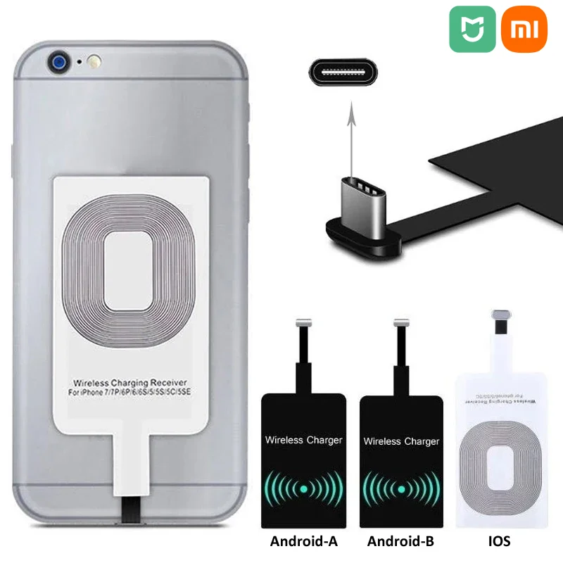 XIAOMI Wireless Charging Receiver for Samsung Huawei IPhone 5 6 7 Universal Micro USB Type C 8-pin Fast Wireless Charger Adapter