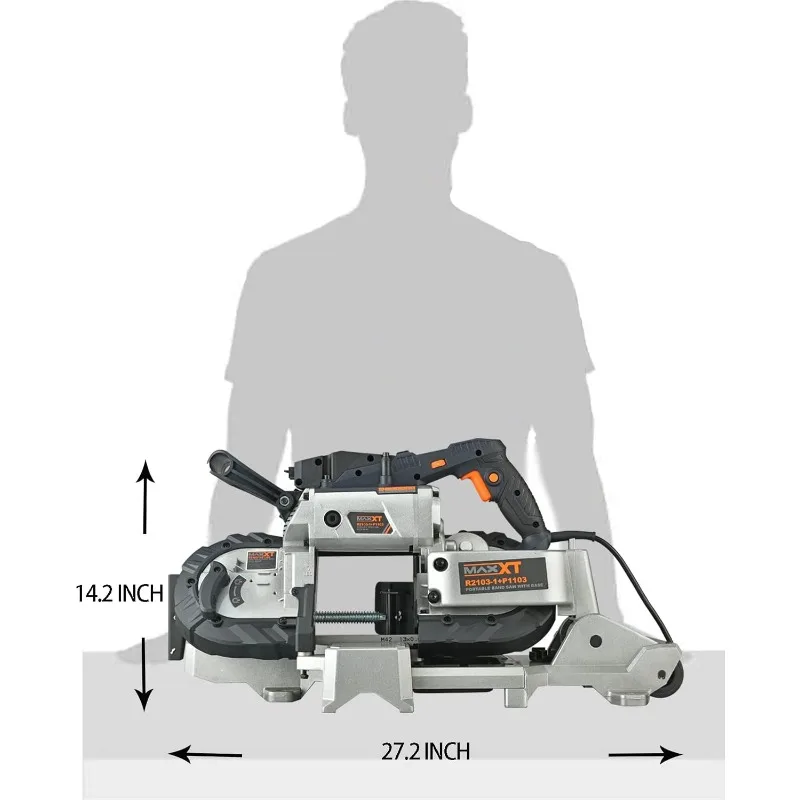 MAXXT Band Saw with Lightweight Aluminum Base 10 Amp 5 Inch Deep Cut Variable Speed Handheld Automatic Multipurpose Cut