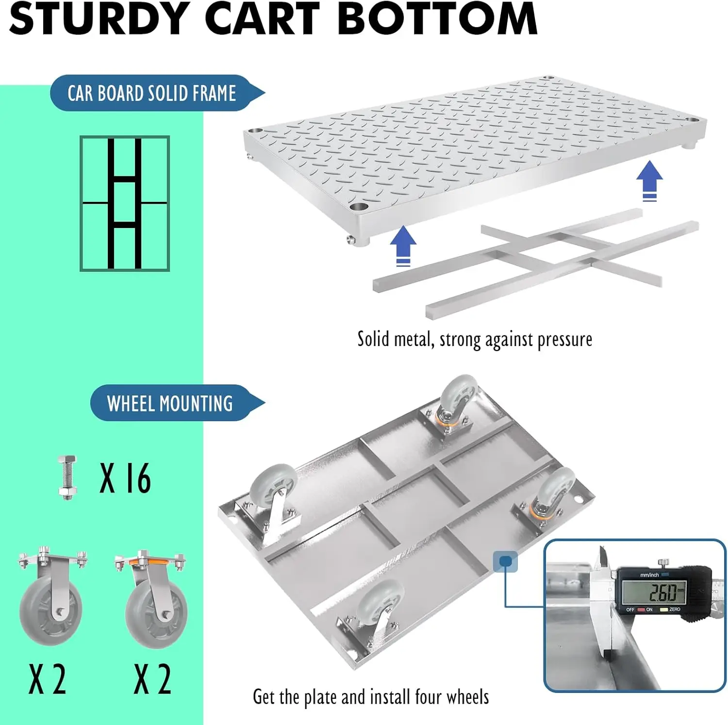 4-in-1 Platform Truck Cart with Cage, Multi-Purpose Heavy Duty Steel Flatbed Cart with 2200lbs Capacity Platform Hand Truck 6" W
