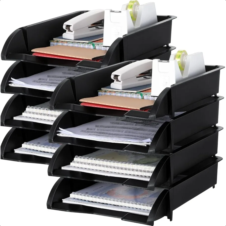 

8 Pcs Stackable Paper Trays Organizer for Desk 8 Layer Stackable Letter Trays Plastic File Organizer Tray and Stacking ports f