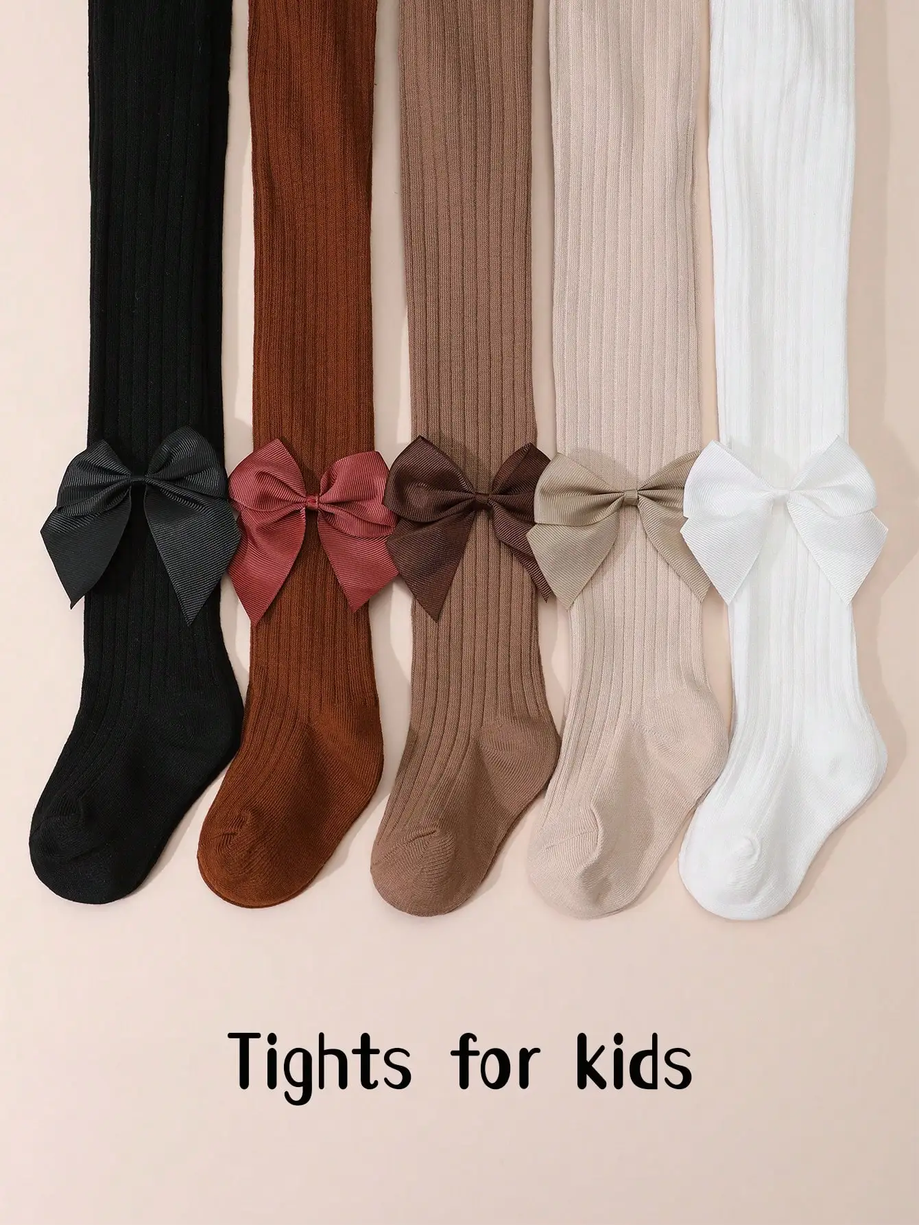 5Pcs Children's Bow Ribbed Tights 0-12Y Anti-Scratch Elastic Nylon Pantyhose Girls All Season Comfortable Casual Leggings
