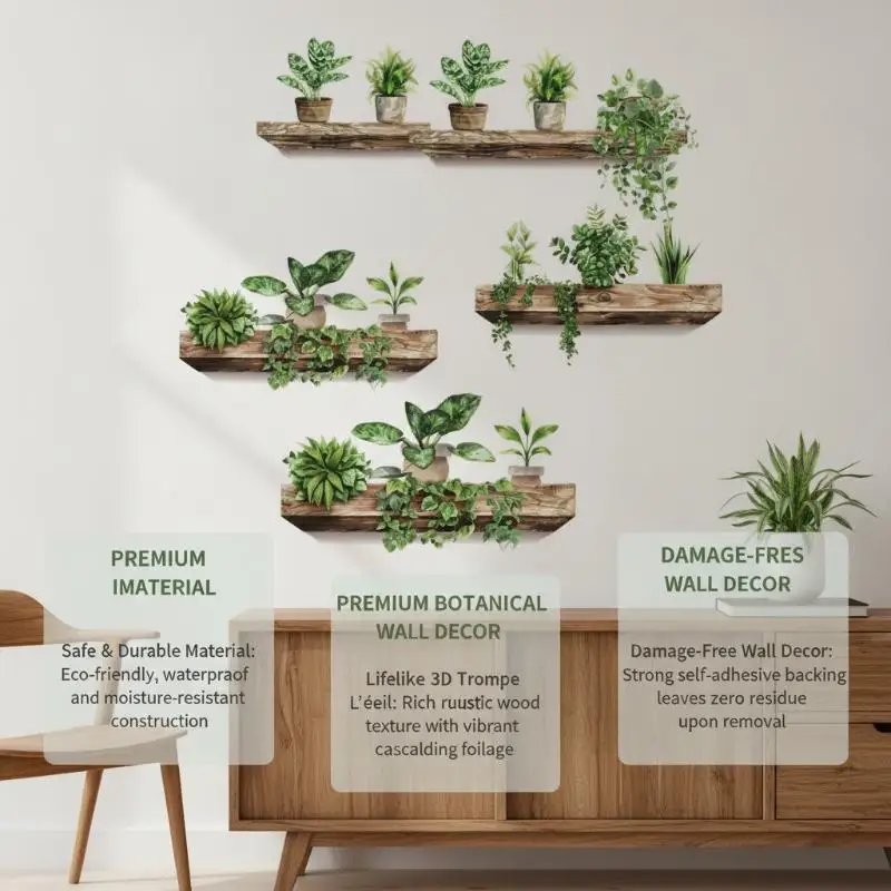 Creative Minimalist Potted Plant Wall Stickers Removable Self Adhesive DIY Decals for Modern Home Decor