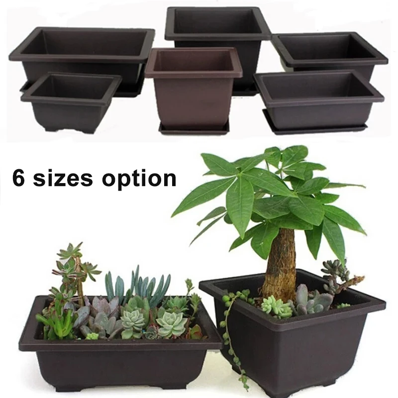 Imitation Purple Sand Plants Pot Succulent Flower Retro Flower Pot Balcony Square Rectangular Pots Tray Bonsai Bowl Garden Decor