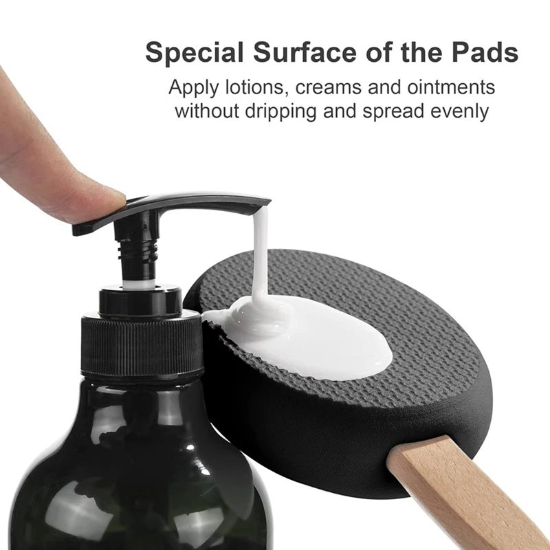 Back Lotion Applicator With Long Handle And 4 Replaceable Pads, Ideal For Young People And The Elderly-Black.