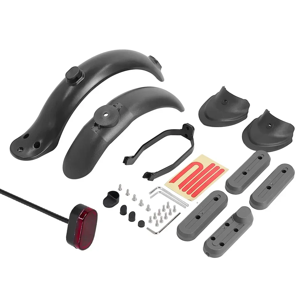 Set Spatbor Depan Belakang untuk Xiaomi M365 / Pro Skuter Listrik Pelindung Lumpur Mendukung Pelindung Belakang Penutup Roda Tutup Hub dengan Lampu Rem