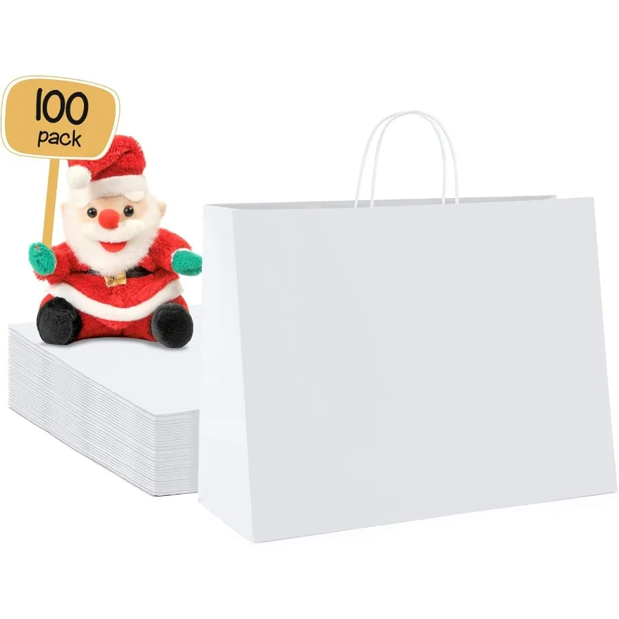 

Paper Gift ags 16x6x12'' 100Pcs Wite Paper ag wit andles ulk for Small usin irtday Wedding Party Favor