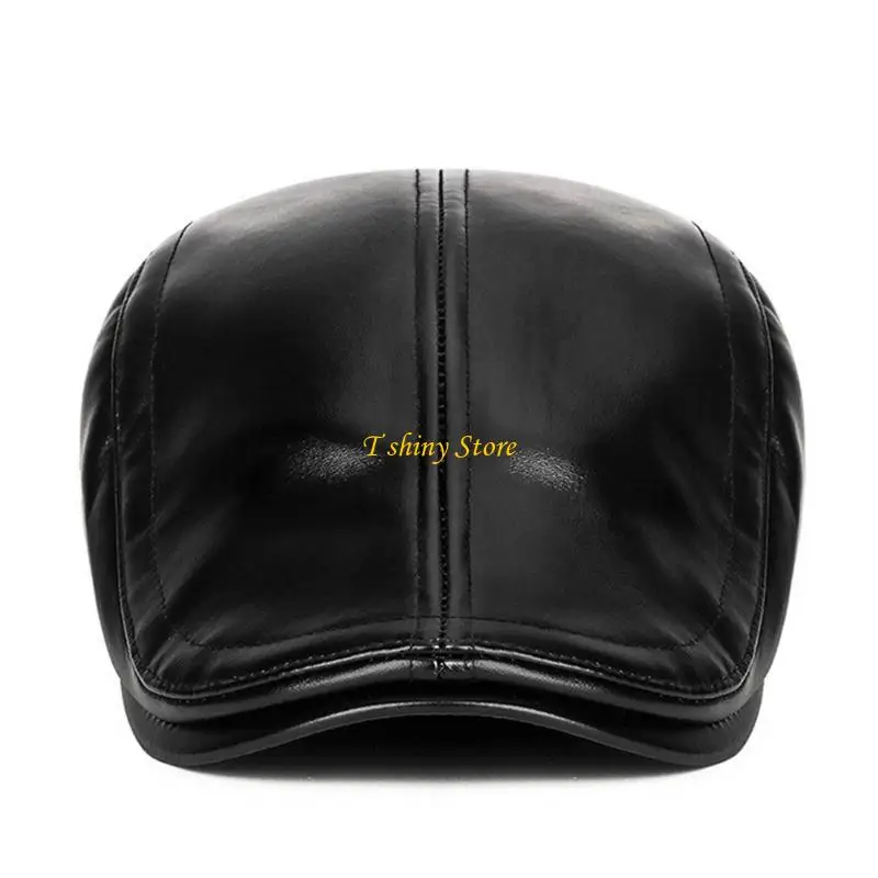 N58F Trendy British Elegant Painter Hat PU Fashion Japanese Cabbie Hat for Outdoor Walk Cabbie Hat