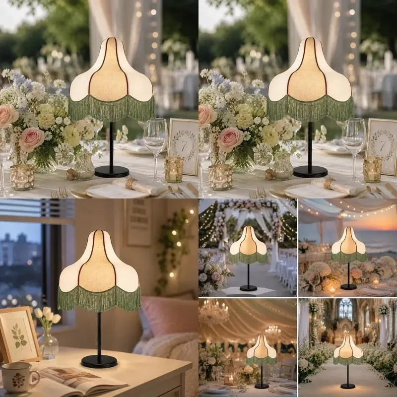 Tassel Table Lamp with Bell Fabric Shade Night Light for Bedroom Living Room Wedding Party Home Decoration