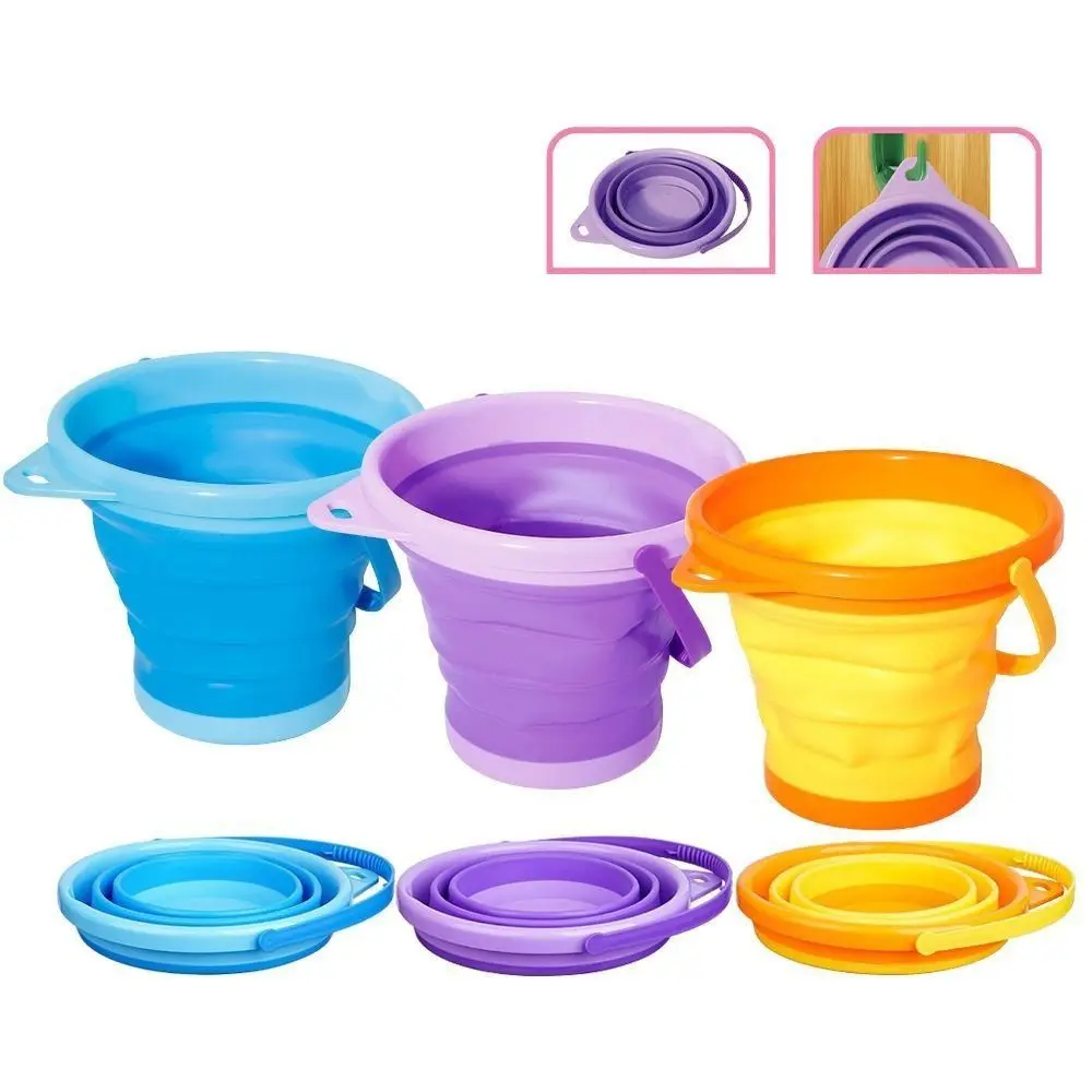 

Portable Beach Folding Buckets Multifunctional Round Sandbox Toy Bucket Retractable Plastic Beach Collapsible Bucket Car Washing