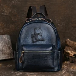 2024 New Retro Backpacks For Women Bags Designer Hand-painted Genuine Leather Luxury Girls School Backpack Woman Bagpack