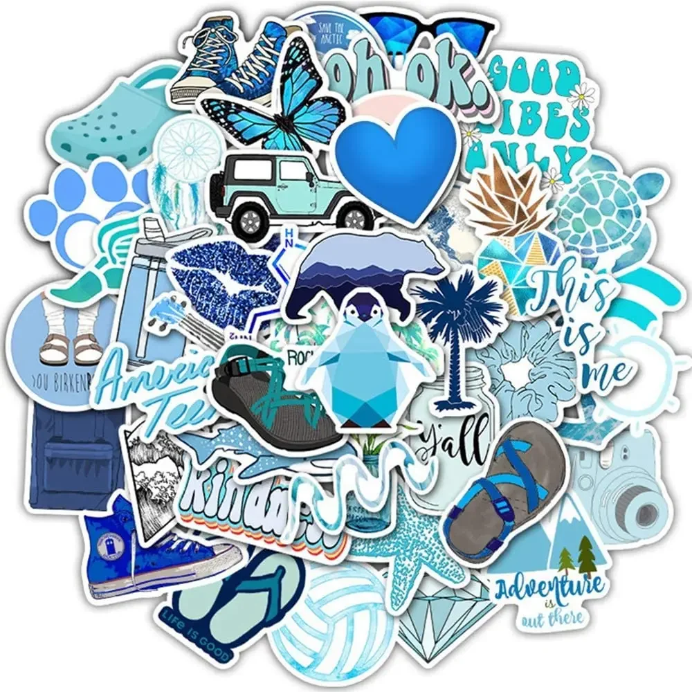 

Blue Aesthetic Stickers Vinyl Waterproof Cute Stickers 50 PCS Water Bottle Laptop Phone Stickers for Teens Kids Adults