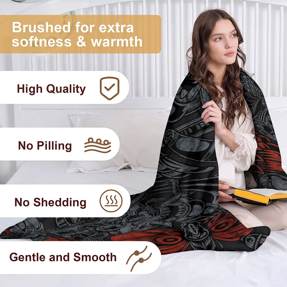 Dark Tattoo Art Texture Soft Warm Flannel Blanket Lightweight Cozy Christmas Halloween Home Decor Room