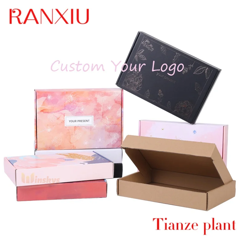 Custom Custom logo pink Flat Gift pack caja clothes shipping carton Packaging Paper Folding mailer Box for Clothing shoes underw