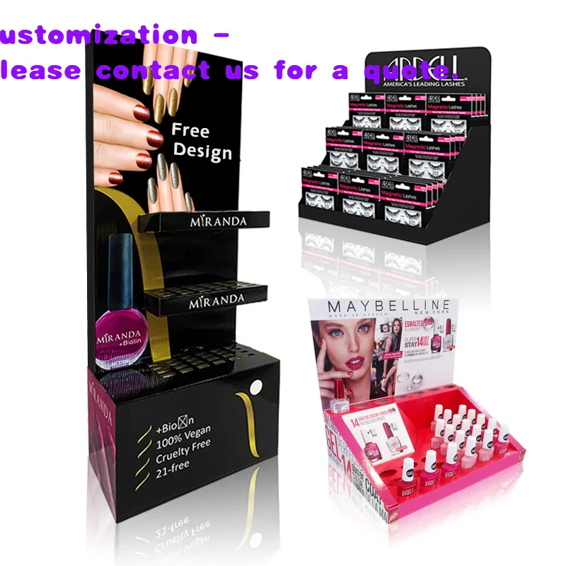custom.Customized Retail Store Beauty Product Cosmetic Lipgloss Cardboard Makeup Press on Nail Polish Display Stand