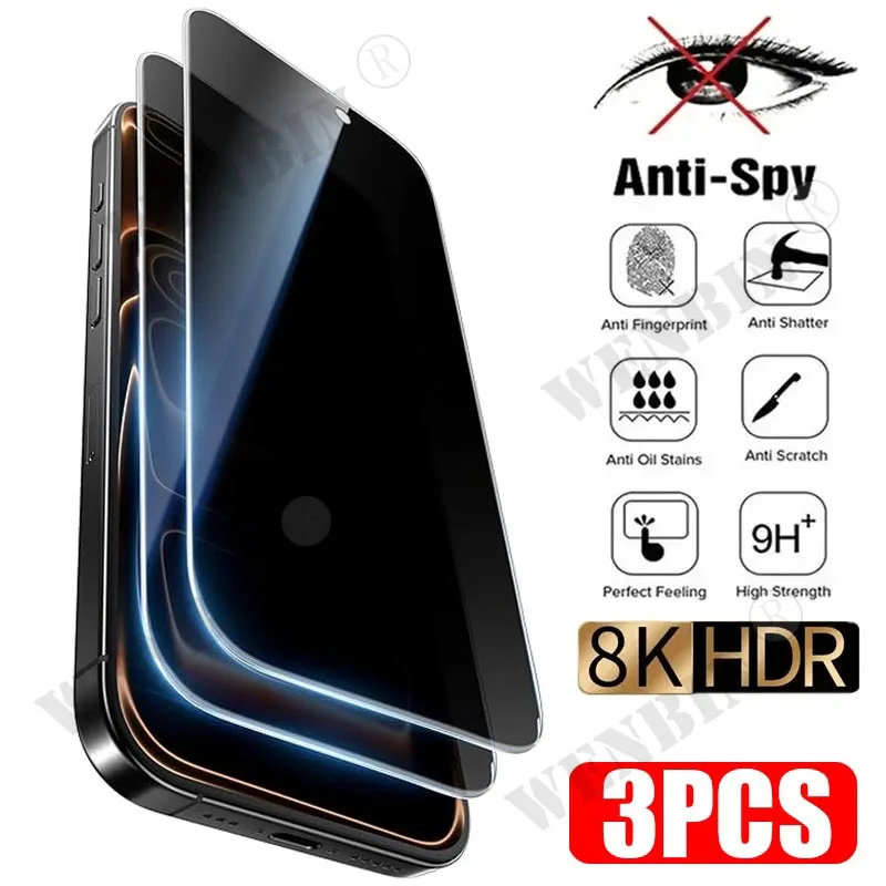 

3Pcs Privacy Screen Protector For iPhone 17 Pro Max 17 Air 16 15 14 13 Pro Max Anti-spy Protective Glass For iPhone 17 Pro Max