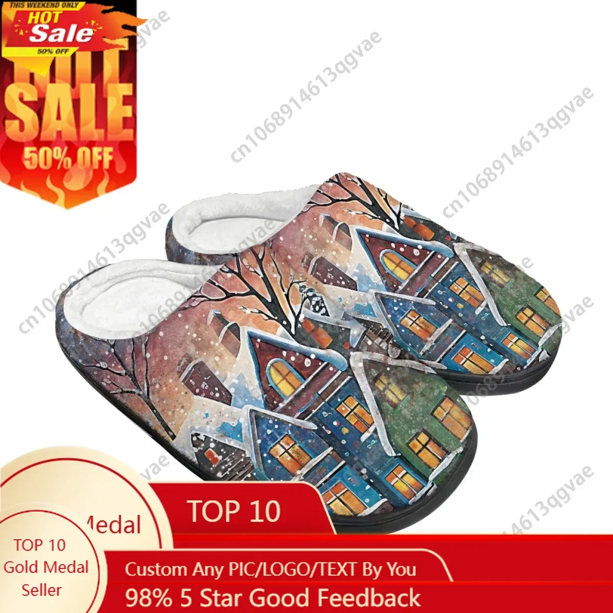 

New Merry Chrismas Snowflake Christmas House Home Cotton Slippers Mens Womens Teenager Plush Bedroom Keep Warm Custom Slipper