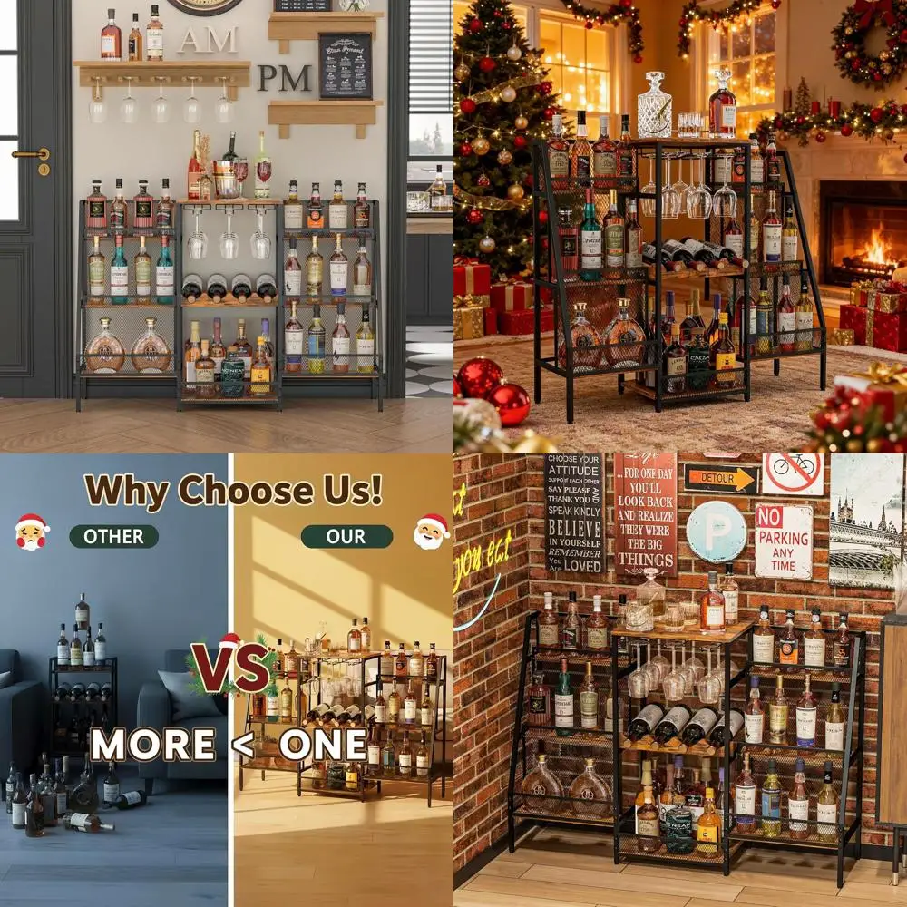 

Винный стеллаж на 6 уровней с держателями для бокалов, безопасный для детей и домашних животных, большой барный шкаф для дома, идеально подходит для хранения алкоголя и напитков.