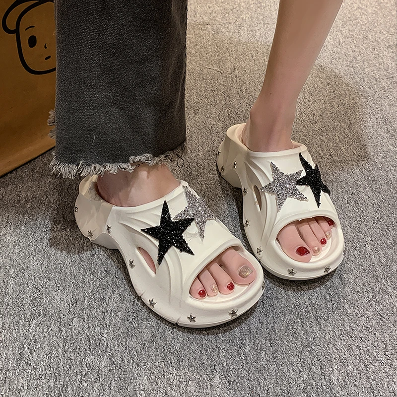 Women's Shoes 36-41 Trendy Sequin Slippers Platform Outdoor Sandals Comfortable Heightened Slippers New Fashion Casual Shoes