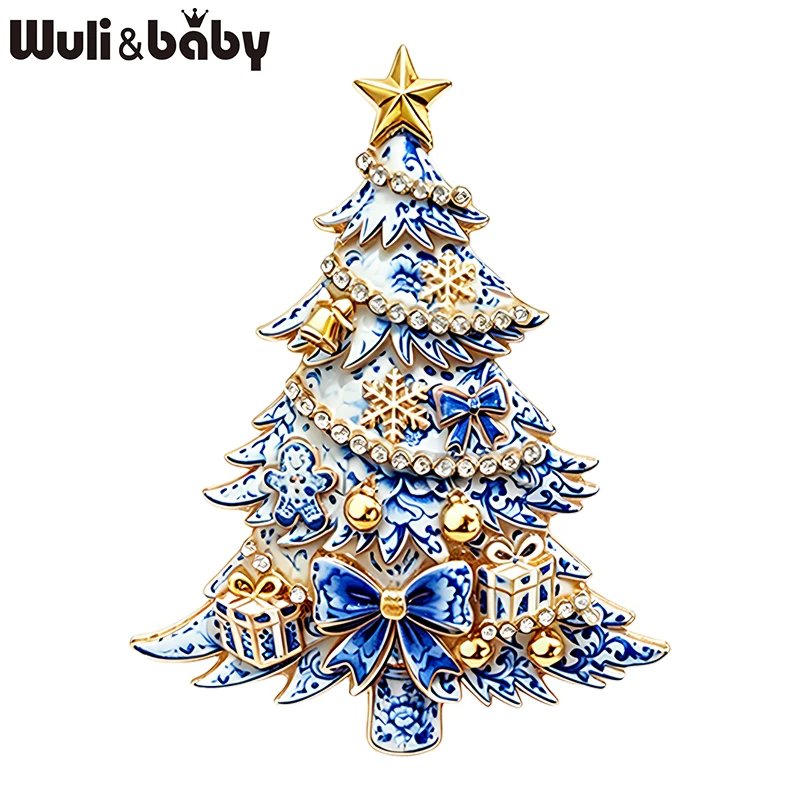 Wuli&baby Weihnachtsbaum-Broschen mit Schleife für Damen, Unisex, 2-farbig, schöne Winter-Kiefer-Broschen, Neujahrspflanzen, Party-Broschen