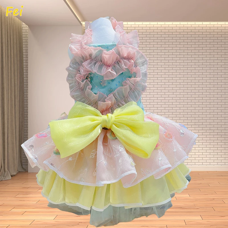 

Sweetheart Ombre Gradient Pet Dress - Detachable Tulle Photography Gown for Bichon Poodle Wedding, Teddy Bear Cut Small Dog
