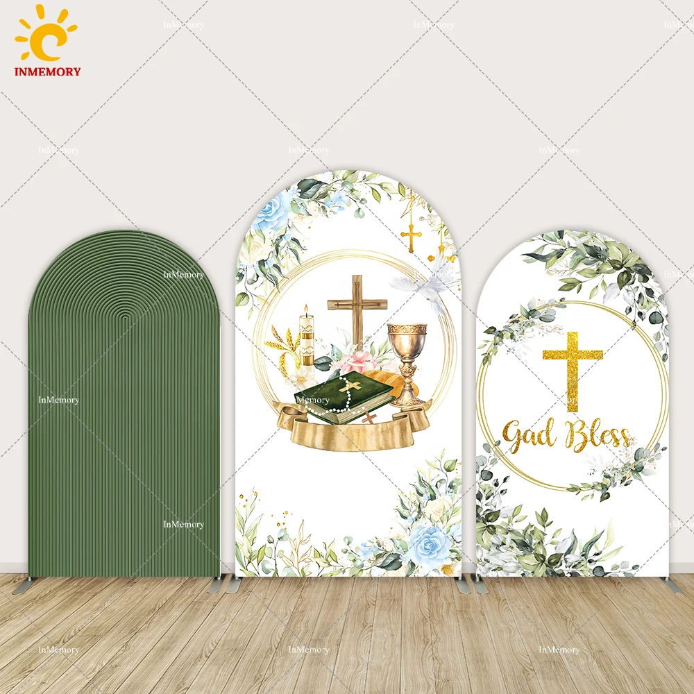 

Green Stripes Baby Shower Arch Backdrop Cover Baptism Party Background Photography First Holy Communion Arched Wall Banner