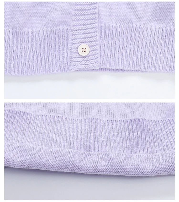 Niedliche Baby-Mädchenkleidung, Herbst-Oberbekleidung, Kinder-Strickjacke in Hellviolett mit Erdbeer-Motiv, Pullover für Mädchen, violette Strickwaren – Detail 11