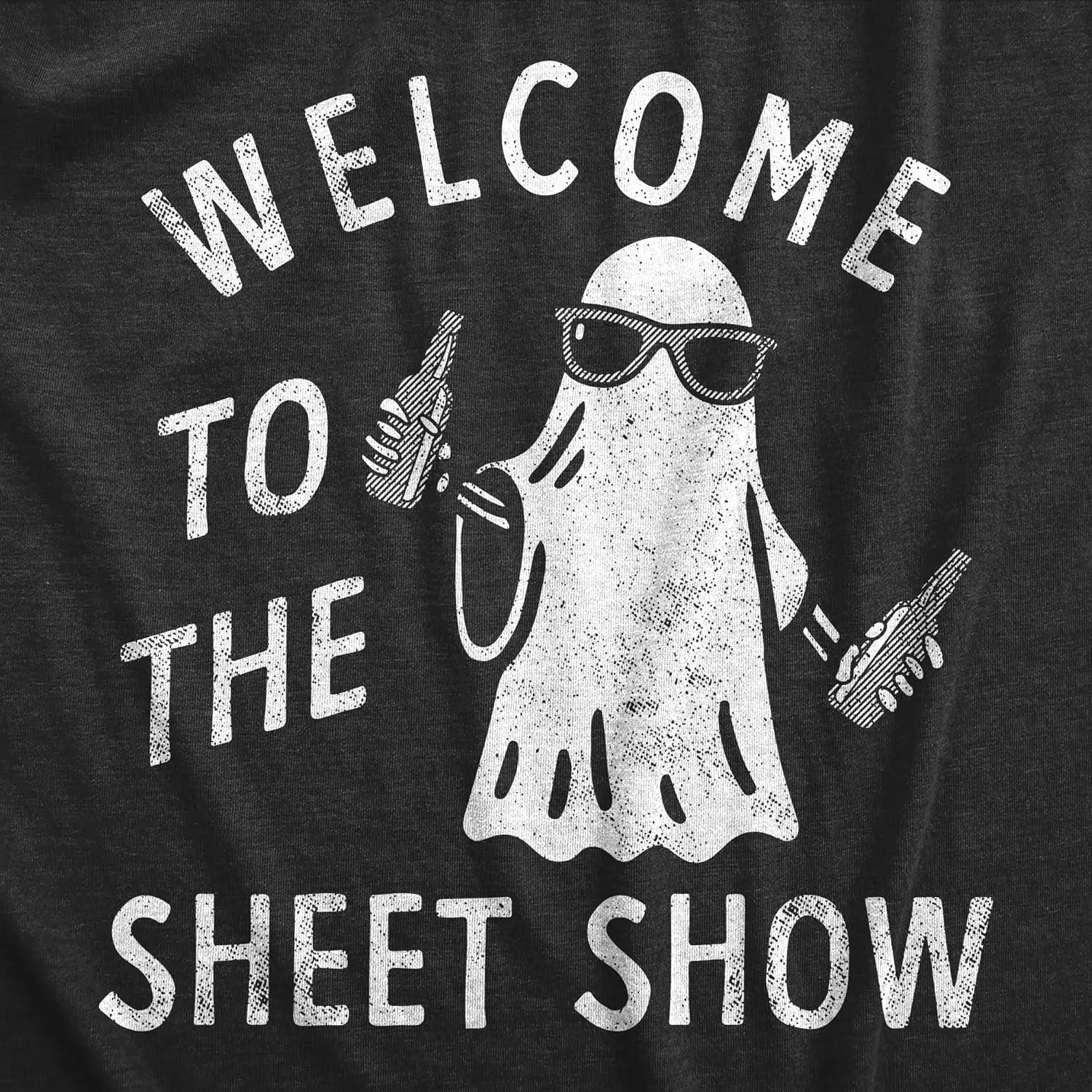 Mens Welcome to The Sheet Show T Shirt Funny Halloween Partying Bedsheet Ghost Tee for Guys