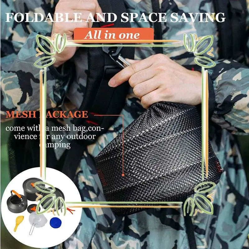 

Outdoor Aluminum Camping Cookware Mess Kit, Folding Camping Teapot And Pan For Camping, Backpacking, Picnic
