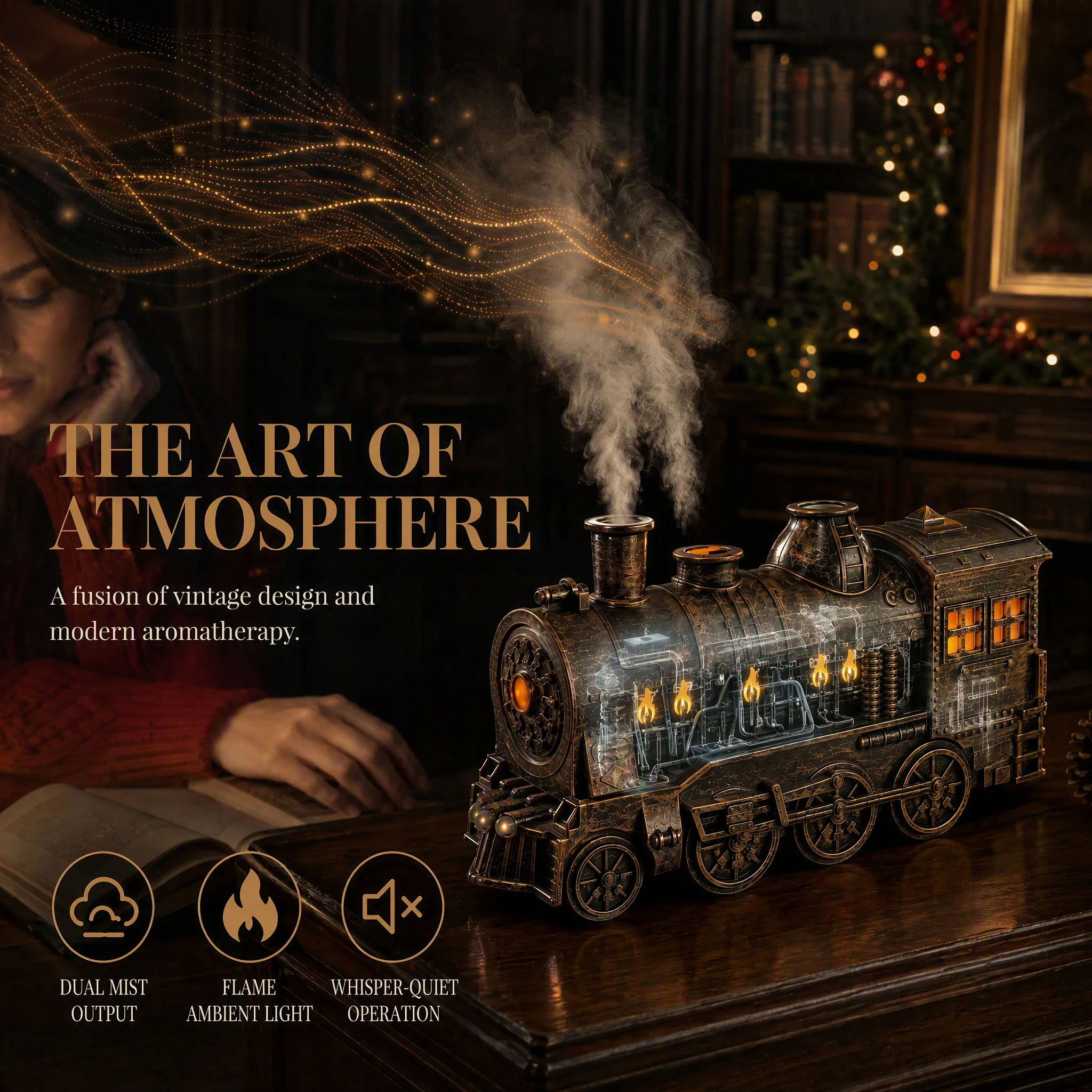 Retro Steam Train Ultrasonic Aroma Diffuser 300ml USB Essential Oil Aromatherapy Humidifier Dual LED