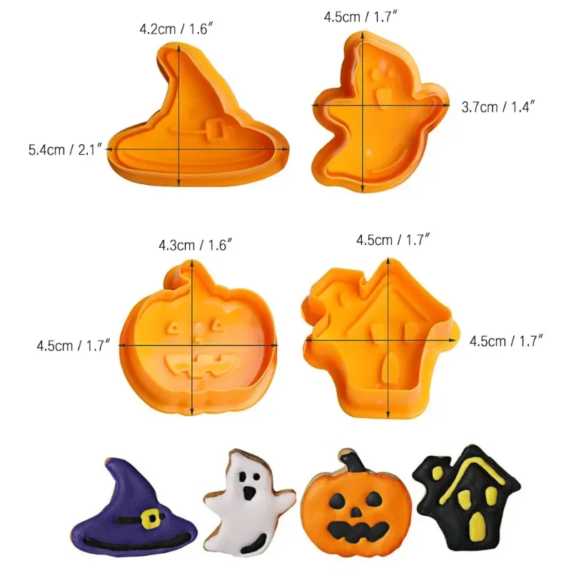 4pcs Halloween Pumpkin Ghost Theme Plastic Cookie Cutter Plunger Fondant Sugarcraft Chocolate Mold Cake Decorating Tools cuisine