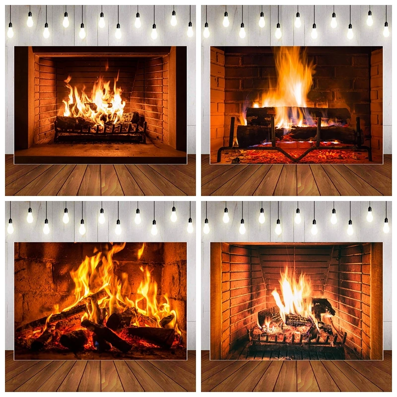 Winter Fireplace Photography Backdrop Christmas New Year Room Decor Photo Booth Photographic Background Shoot Studio Props