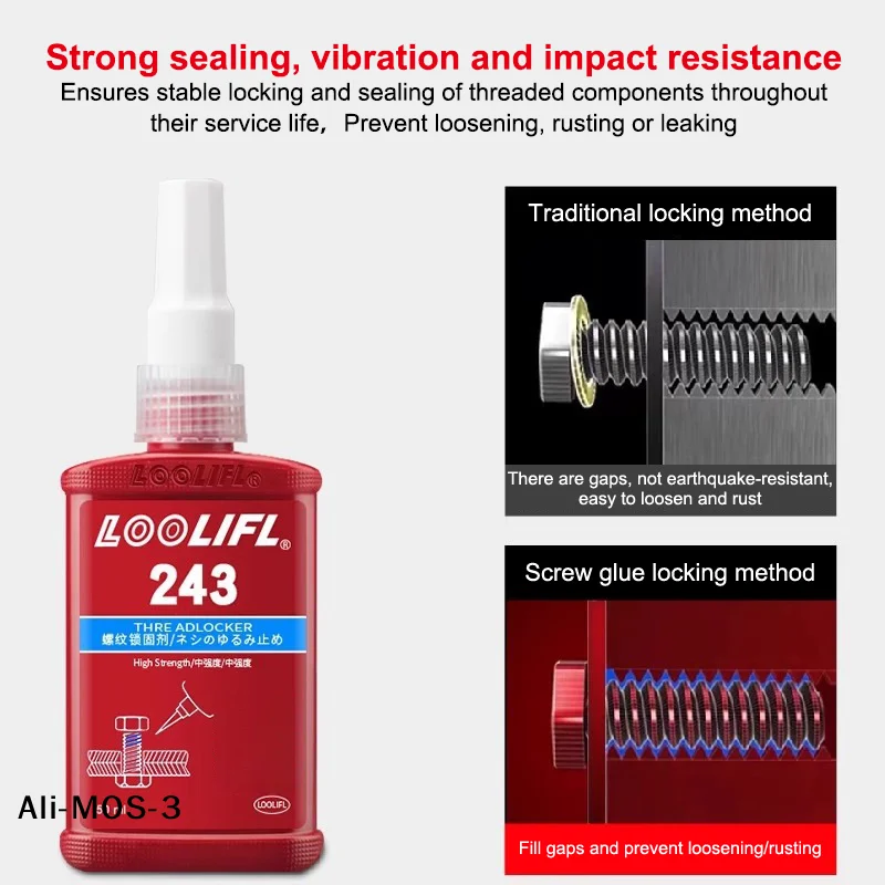 【S】Medium Strength Threadlockers Universal Thread Adhesives For All Metal Threaded Components Removable Waterproof 50ML