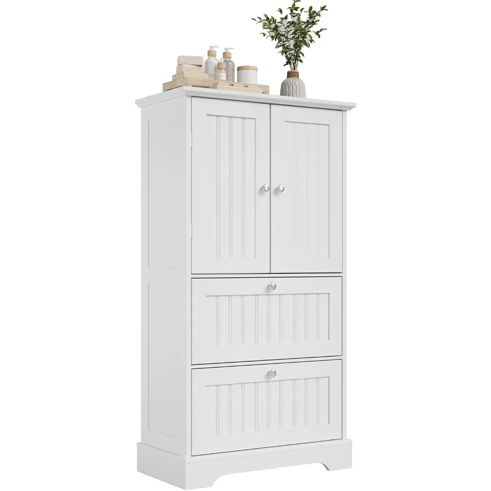 

Bathroom Storage Cabinet, Bathroom Floor Cabinet with 2 Drawers and 2 Doors, Freestanding Cupboard for Living Room, Whit