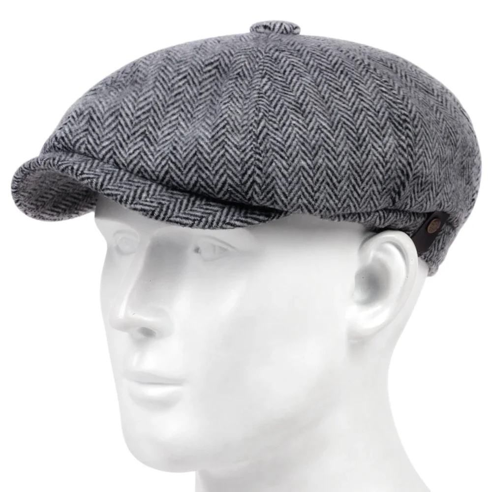 Men Herringbone Grid Newsboy Hat Autumn Winter Diamond Check Retro Beret Hat Casual Hats Octagonal Cap Hip Hop Berets