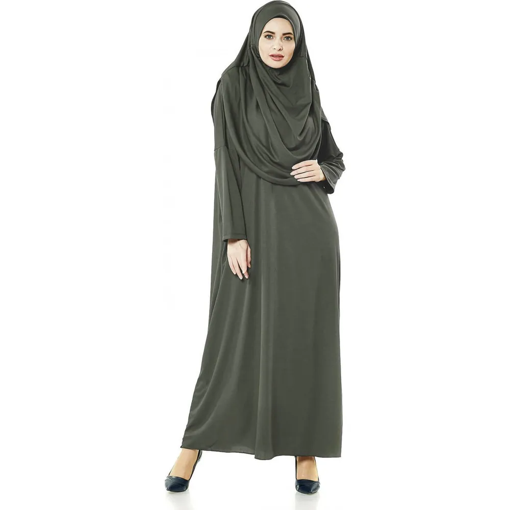 Muslim Arabic prayer dress Khaki Lycra Hoodie hijab Kaftan Islamic One Piece One Size Full Indoor Casual Jersey fabric Unlined