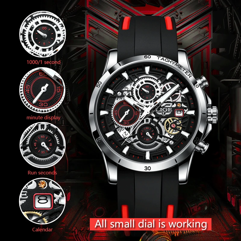 LIGE Men Watch Fashion Business Watches Mens Hollow out Chronograph Wristwatch Sport Waterproof Watch for Men Relogio Masculino