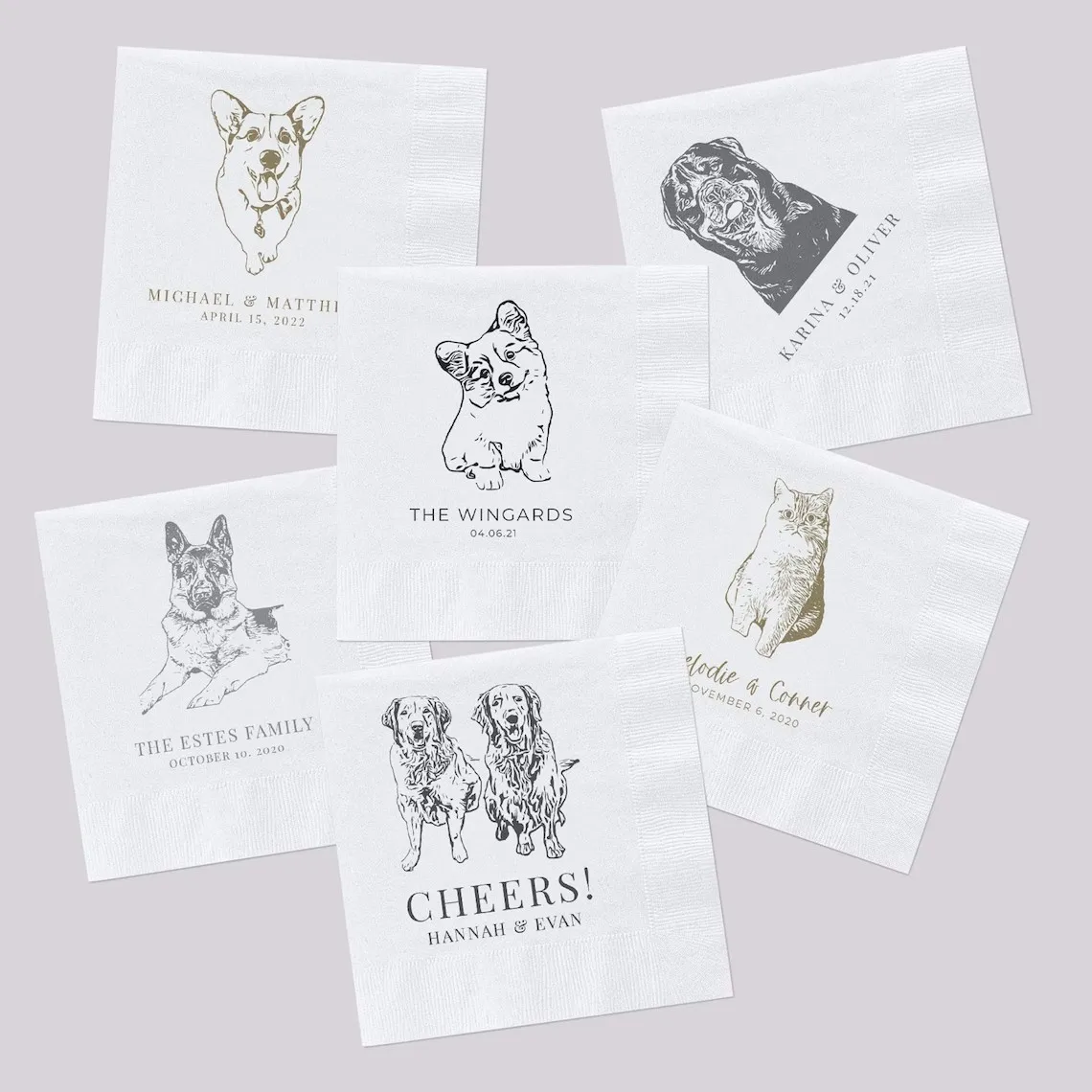 Personalized Pet Wedding Cocktail Napkins, Custom Wedding Napkins, Dog Cocktail Napkins Wedding, Cat Wedding Napkins