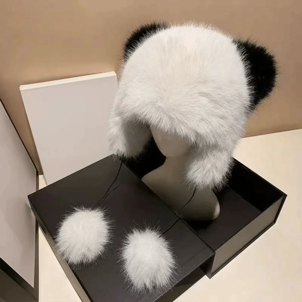 Soft Polyester Ear Flap Hat 54cm-56cm/60cm /Adults Winter Warm Hat Raccoon Tail Hat For