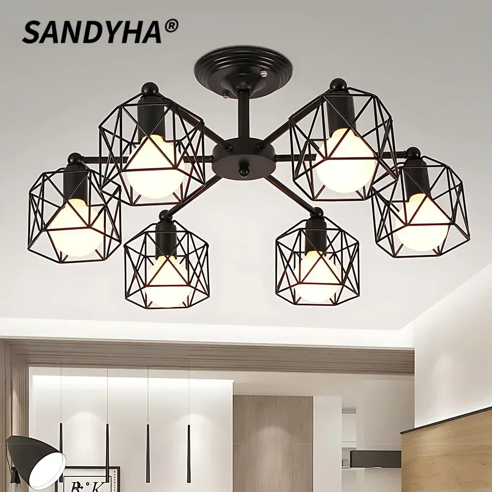 

SANDYHA Retro Ceiling Lamp Fashionable Iron Cage Design Light Fixtures for Kitchen Bedroom Living Room Study Lighting Fixtures