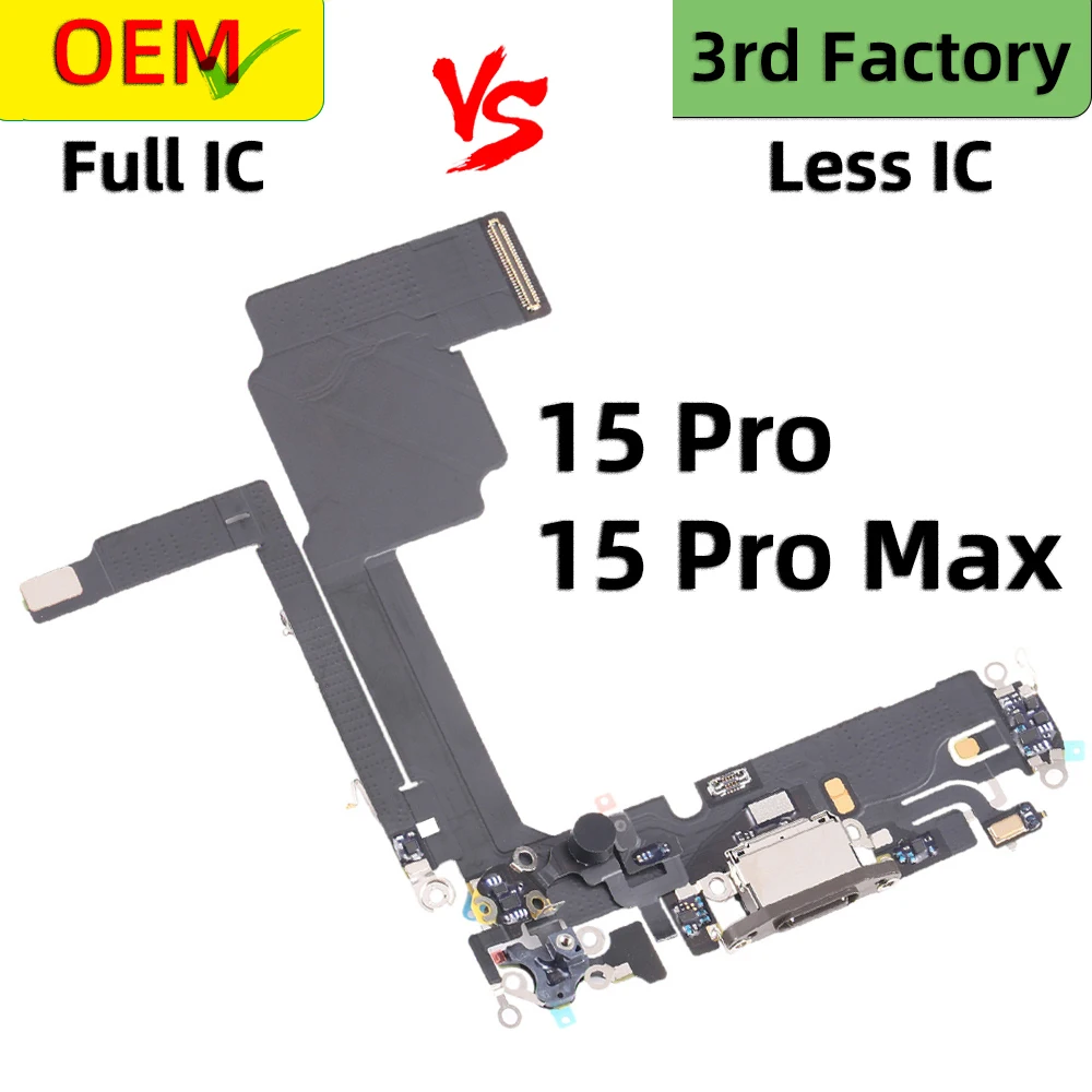 OEM USB Charger Port Dock Connector Charging Flex Cable with Microphone Ribbon for iPhone 15 Pro Max Repair Parts