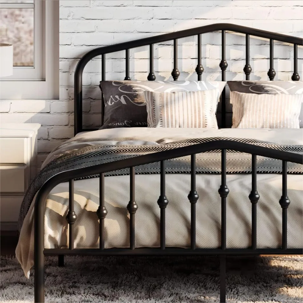 SHA CERLIN Full Size Metal Platform Bed Frame with Victorian Style Wrought Iron-Art Headboard/Footboard, No Box Spring Required,