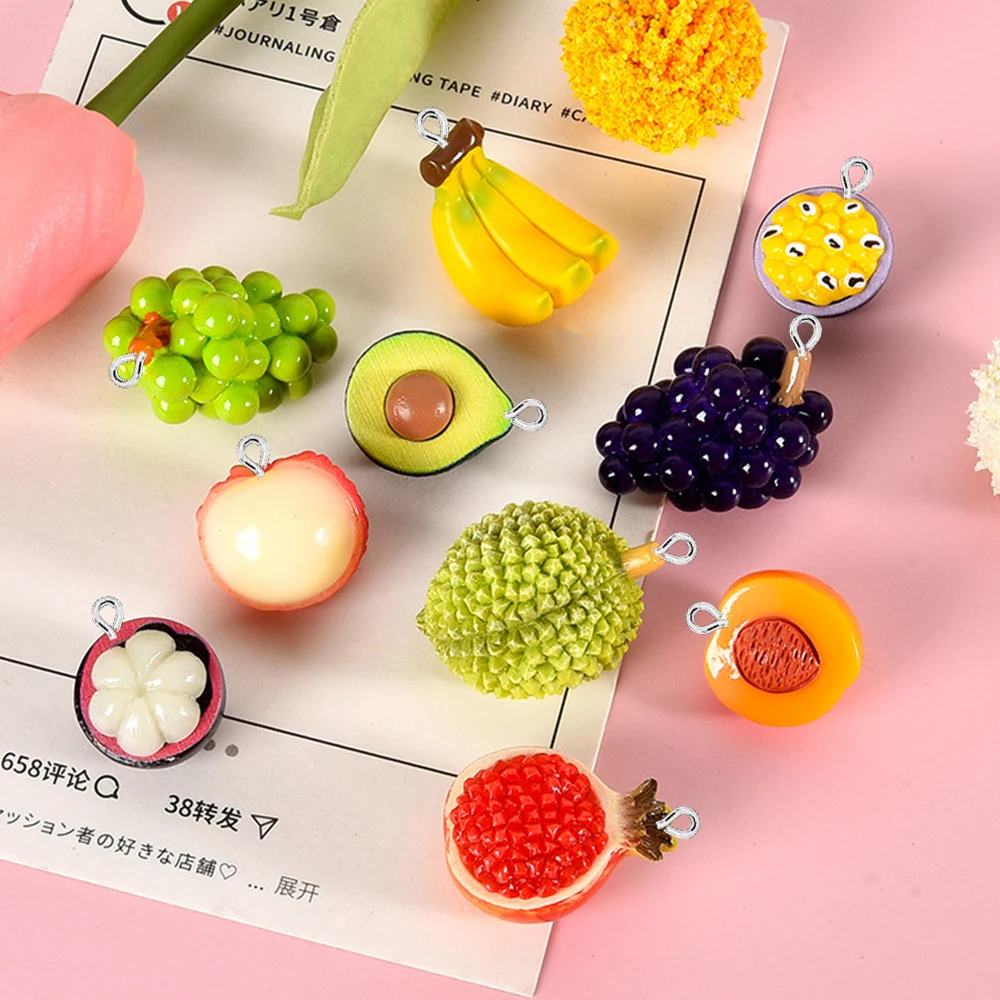 10ชิ้นชุดผลไม้จำลอง3D แบนกลับเสน่ห์สำหรับต่างหูสร้อยข้อมือปิ่นปักผมเครื่องประดับ DIY จี้อุปกรณ์ประดับตกแต่ง